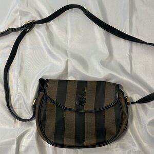 Fendi Black and Brown Striped Shoulder Bag